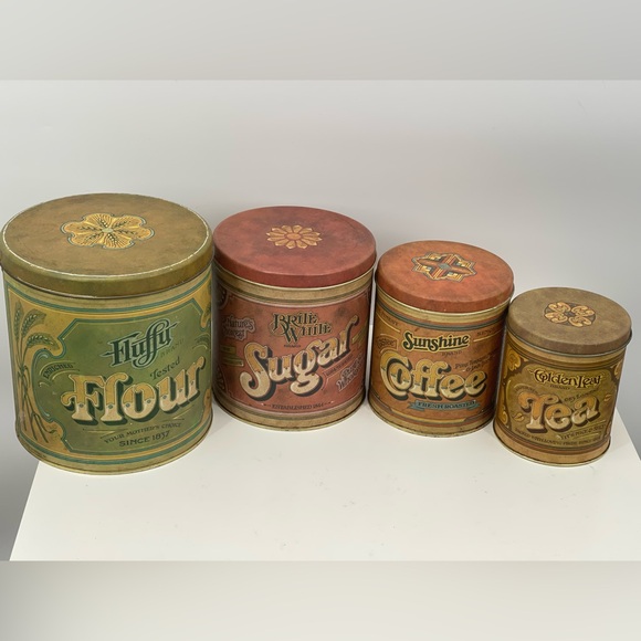Ballonoff Other - Vintage 4pc Canister Set Metal Ballonoff Flour Sugar Coffee Tea